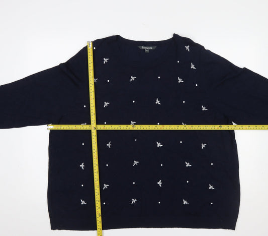 Bonmarché Women’s Navy Blue Embroidered Bee Jumper Size 24/26 Viscose Blend