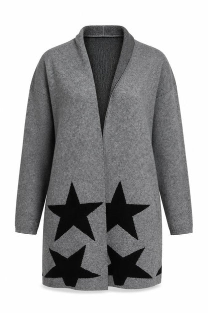 Benedetta B Women's Grey Merino Wool Mix Star Knit Open Cardigan M