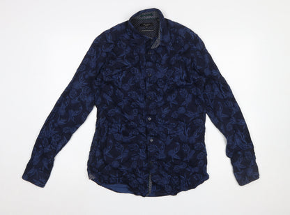 Ted Baker Men's Blue Floral Long Sleeve Cotton Slim Fit Shirt Size M