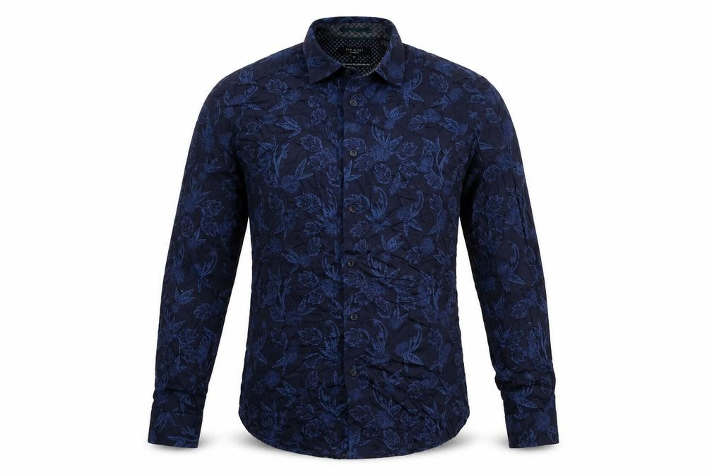 Ted Baker Men's Blue Floral Long Sleeve Cotton Slim Fit Shirt Size M