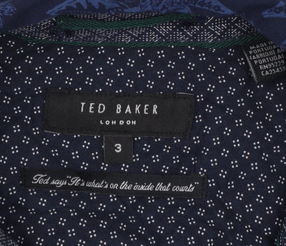 Ted Baker Men's Blue Floral Long Sleeve Cotton Slim Fit Shirt Size M