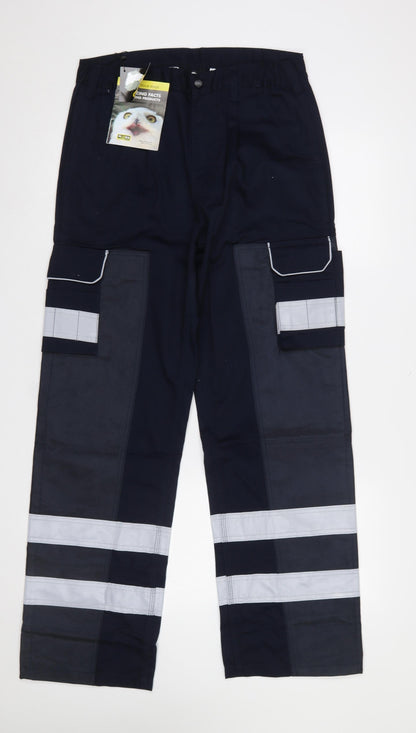 ORN Mens Navy Cargo Workwear Trousers Size 32R Reflective Polyester Cotton