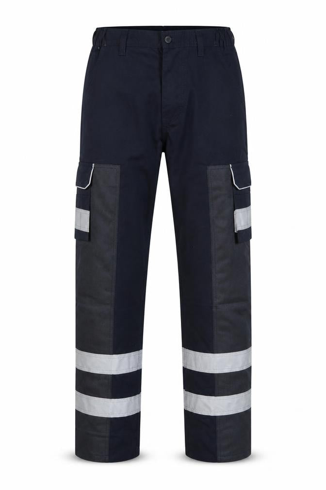 ORN Mens Navy Cargo Workwear Trousers Size 32R Reflective Polyester Cotton