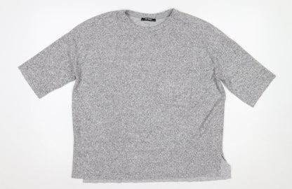 Zara Trafaluc Women Grey Short Sleeve Relaxed Fit Basic T-Shirt S