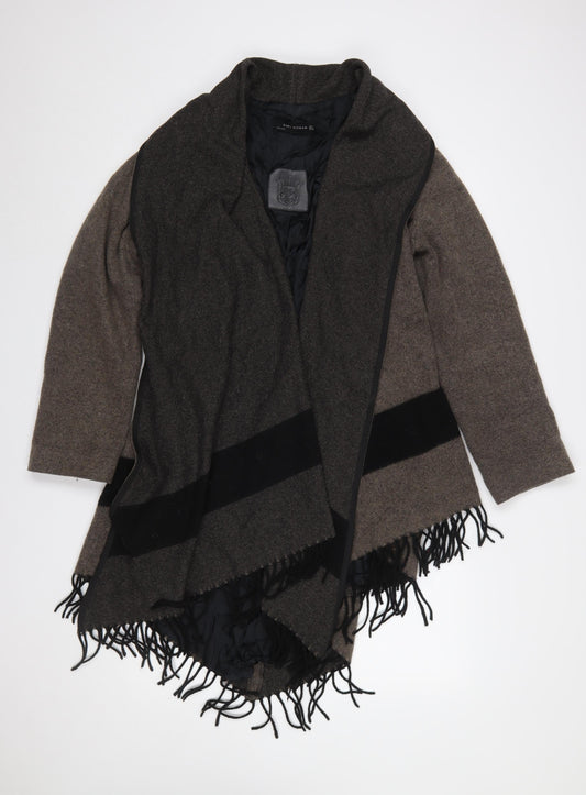 Womens UK Size L Zara Brown Wrap Jumper