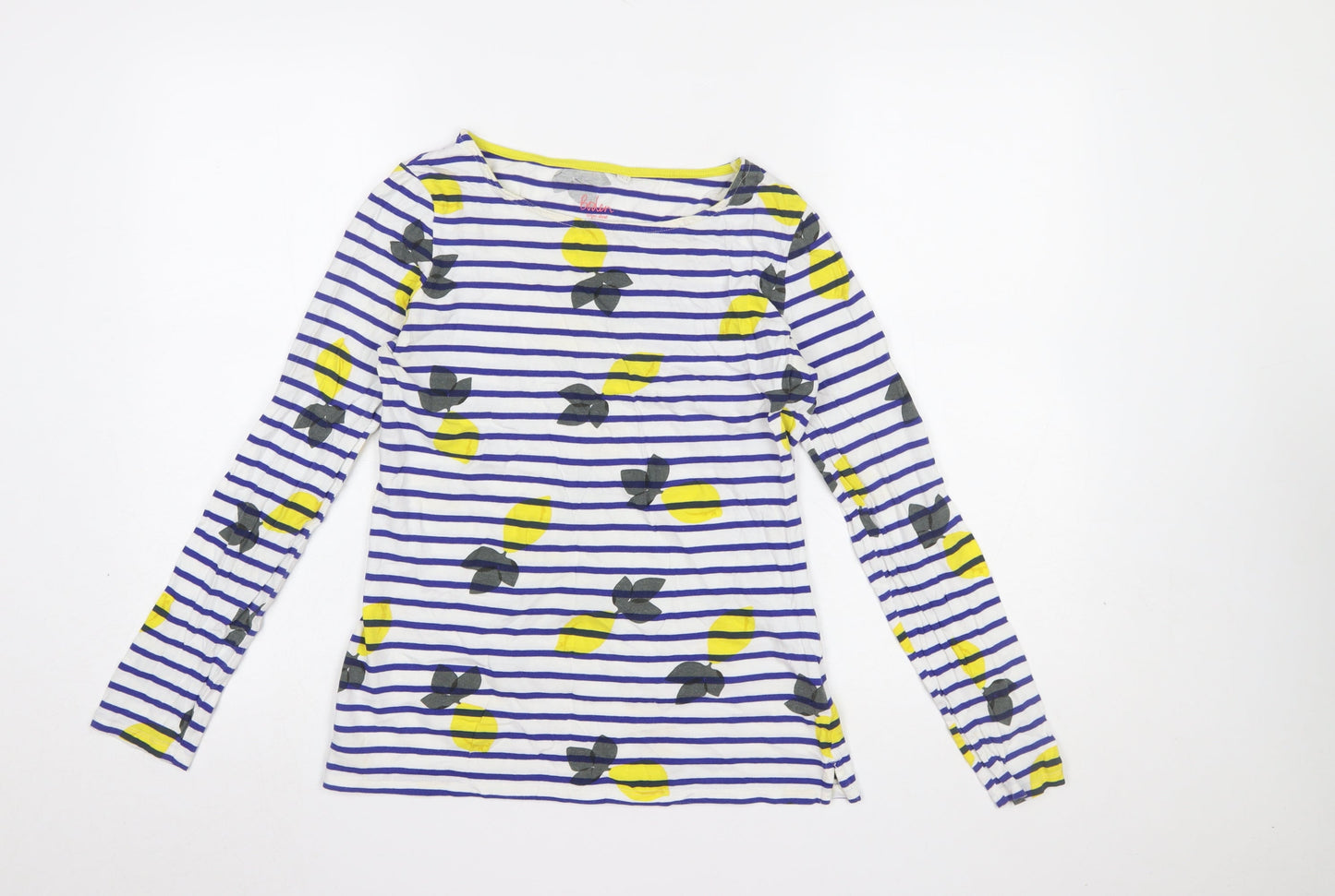 Boden Women’s Multicoloured Lemon Stripe Long Sleeve Cotton T-Shirt UK 8