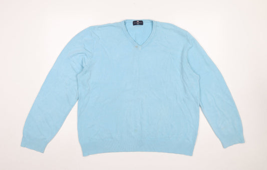 Marks and Spencer Blue Harbour Men's Blue XL V-Neck Cotton Jumper
