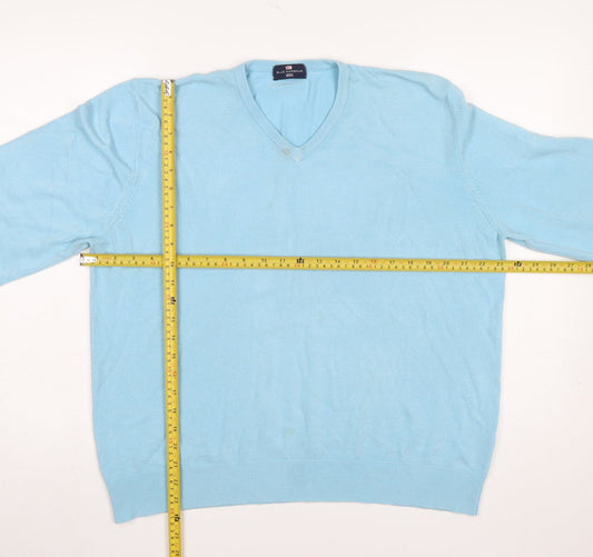 Marks and Spencer Blue Harbour Men's Blue XL V-Neck Cotton Jumper