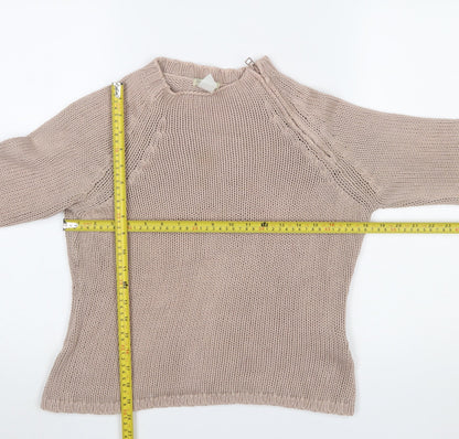 Soft Grey Women's Beige Cotton Chunky Knit Raglan Jumper Size 10/12