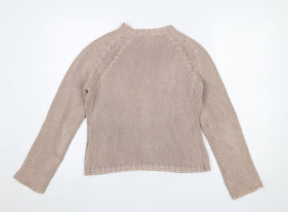 Soft Grey Women's Beige Cotton Chunky Knit Raglan Jumper Size 10/12