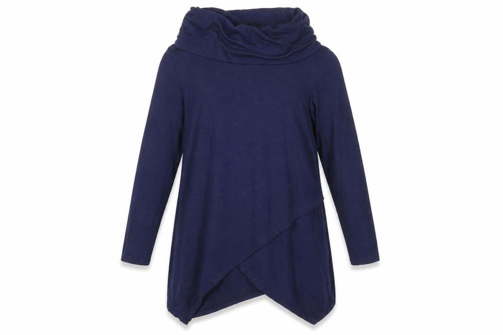 Phase Eight Women Blue Size 16 Cowl Neck Long Sleeve Tunic Top
