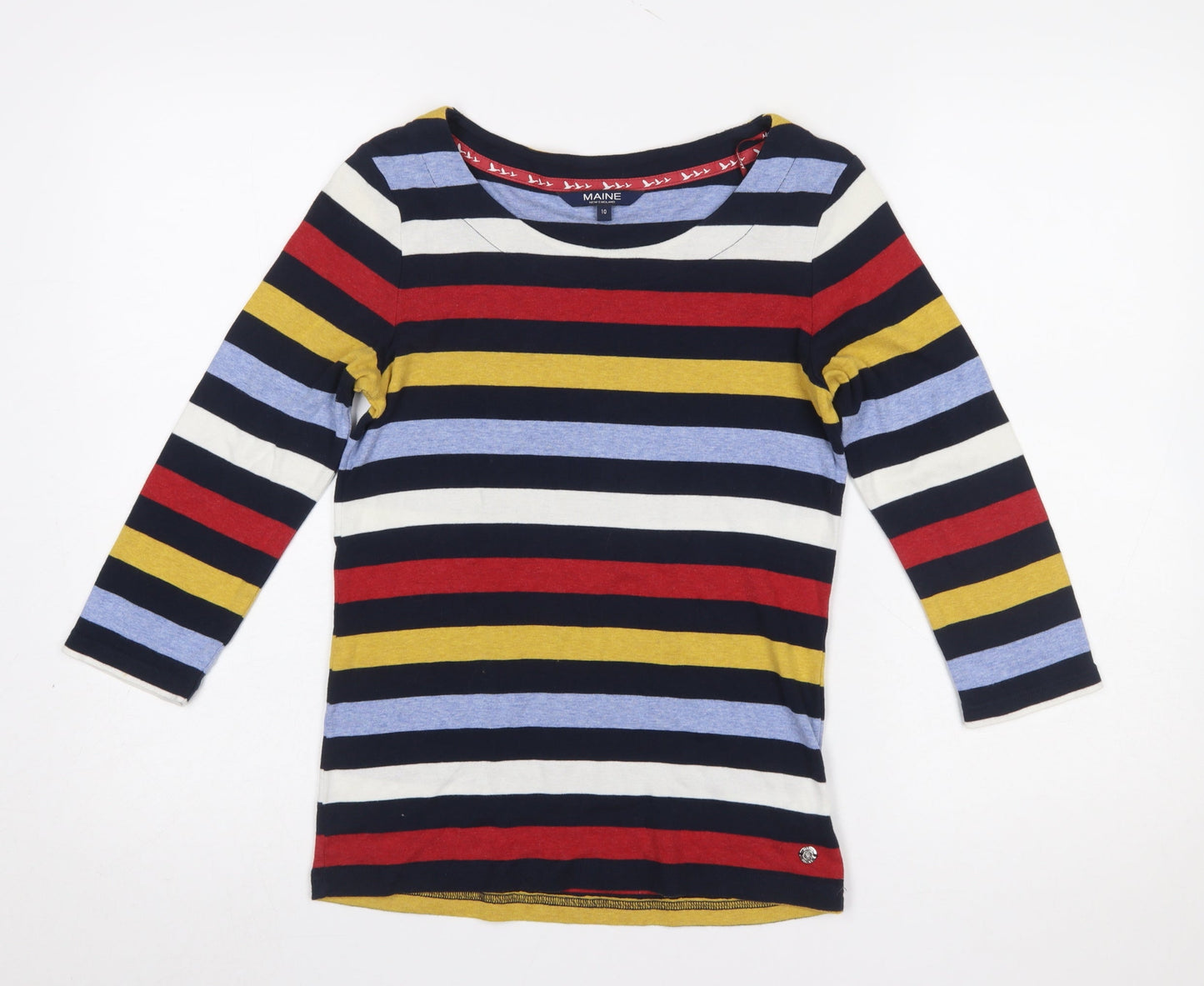 Womens UK Size 10 Maine New England Multicoloured Basic T-Shirt