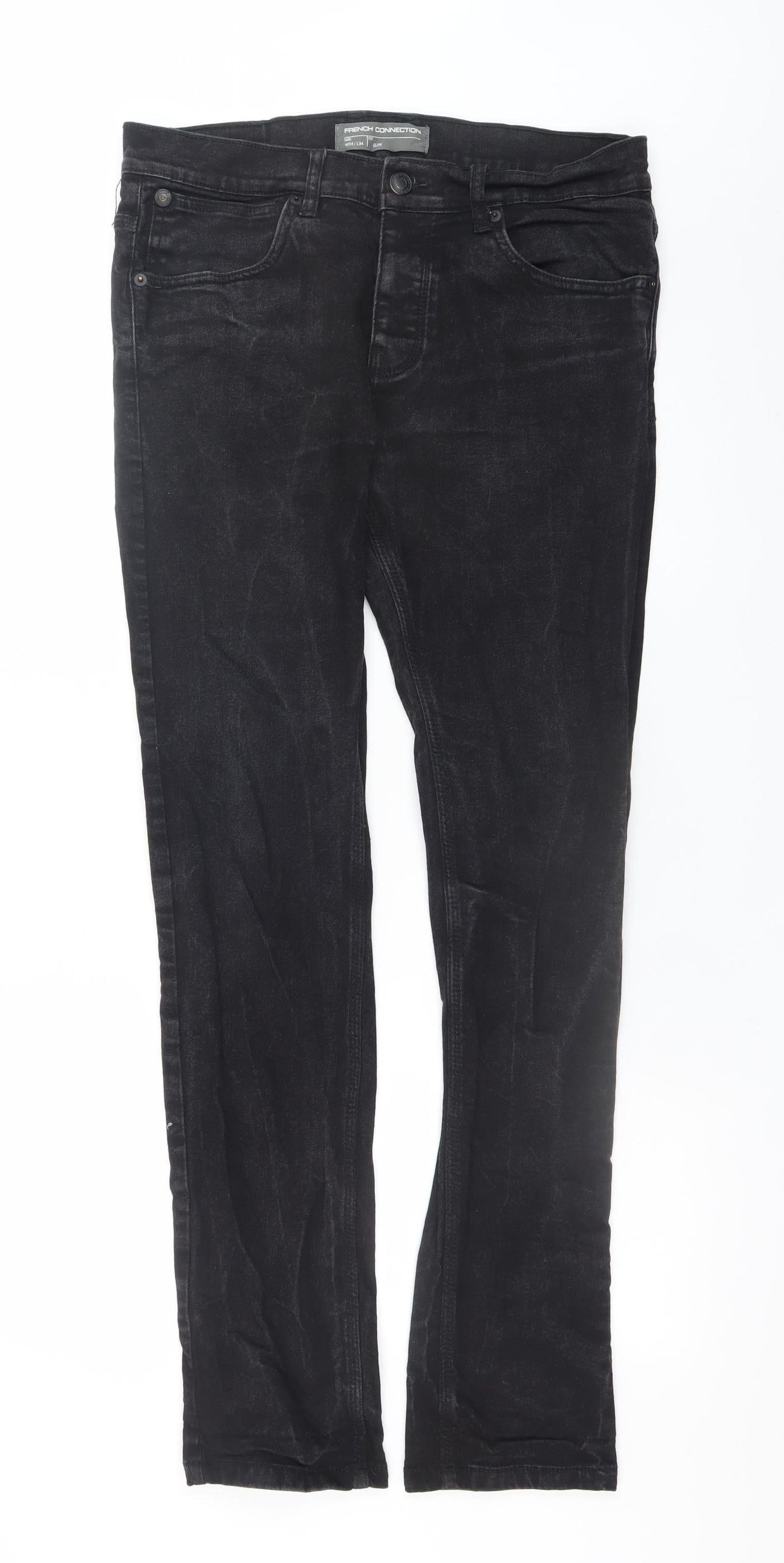 Mens UK Size L French Connection Slim Fit Straight Black Jeans