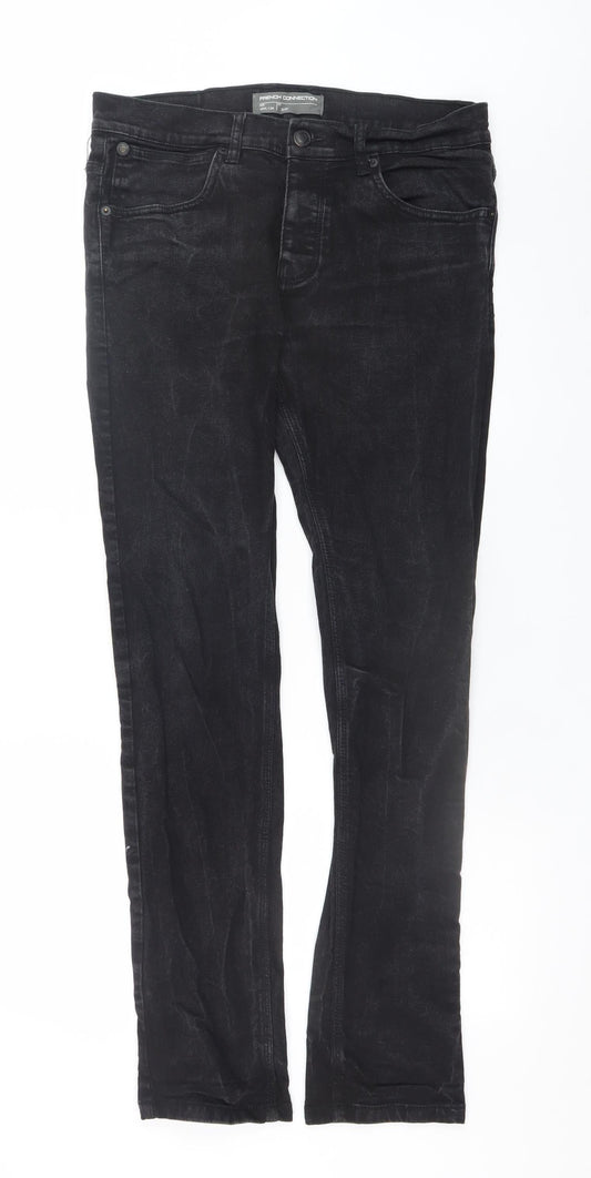 Mens UK Size L French Connection Slim Fit Straight Black Jeans