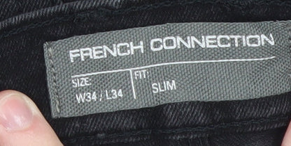 Mens UK Size L French Connection Slim Fit Straight Black Jeans