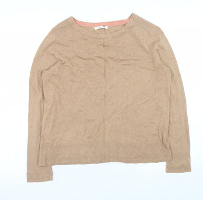 White Stuff Women’s Beige Crew Neck Cotton Merino Wool Jumper Size 12