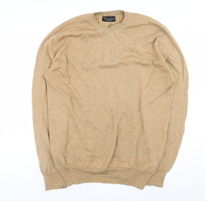 Hawick Knitwear Men Beige XL Wool Crew Neck Pullover Jumper