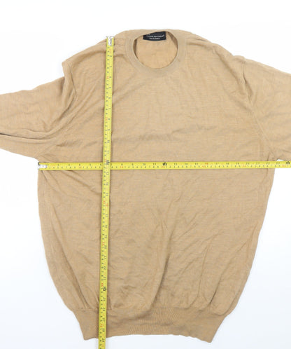 Hawick Knitwear Men Beige XL Wool Crew Neck Pullover Jumper