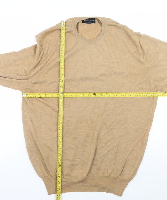 Hawick Knitwear Men Beige XL Wool Crew Neck Pullover Jumper
