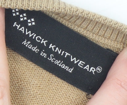 Hawick Knitwear Men Beige XL Wool Crew Neck Pullover Jumper