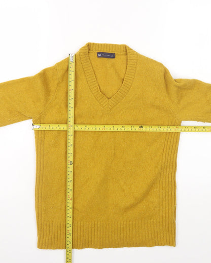 Marks and Spencer Women's Yellow Lambswool V-Neck Jumper Size 8