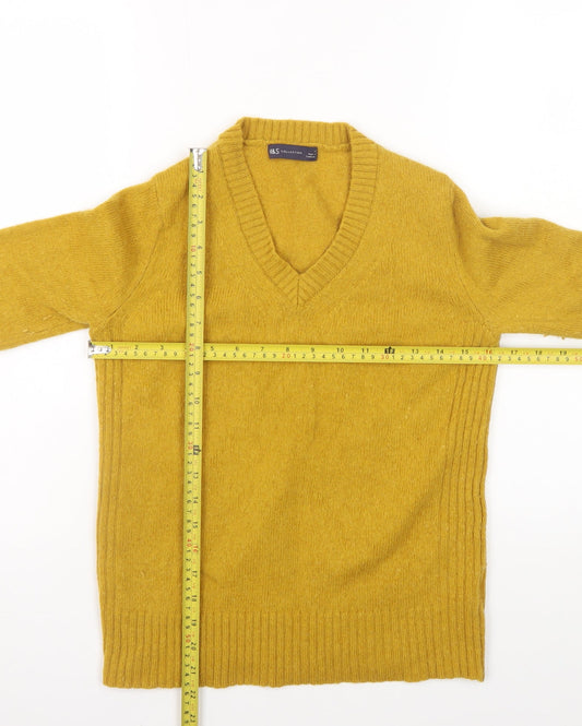 Marks and Spencer Women's Yellow Lambswool V-Neck Jumper Size 8