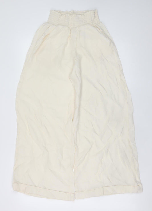 Womens UK Size 20 H&M Relaxed Fit Wide-Leg Ivory Trousers