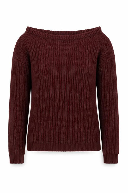 Front view of Missguided Women's Burgundy Boat Neck Chunky Knit Jumper, size S