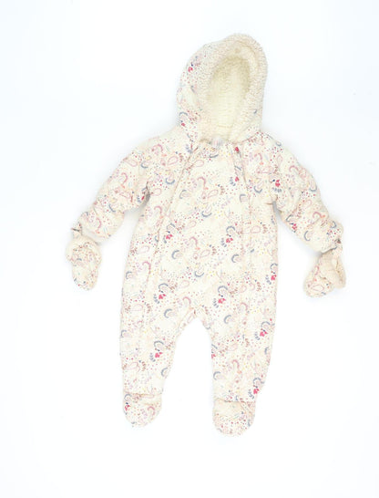 Mini Club Unisex Baby Beige Floral Hooded Snowsuit 6-9 Months Lined Winter
