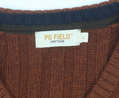 Mens UK Size L PG Field Brown Pullover Jumper