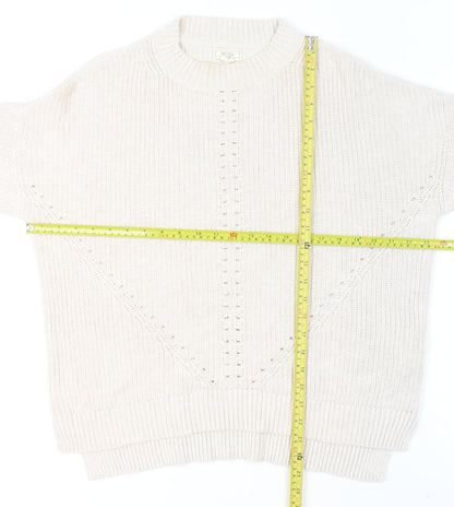 Fat Face Womens Beige Cotton Chunky Knit Crew Neck Jumper Size 14