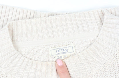 Fat Face Womens Beige Cotton Chunky Knit Crew Neck Jumper Size 14