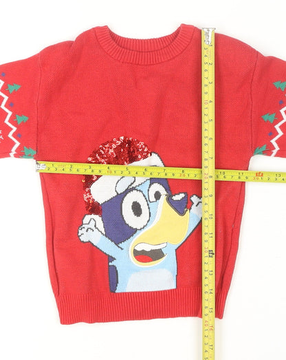 Nutmeg Boys Red Bluey Christmas Jumper 4-5 Years Cotton Pullover