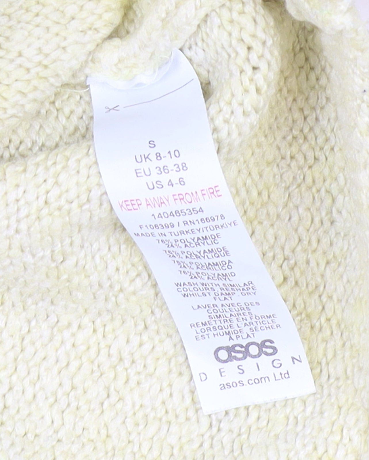 Womens UK Size S ASOS DESIGN Beige Pullover Jumper