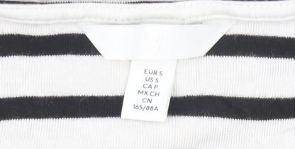 H&M Women's Black White Striped Viscose Bodysuit Size S Long Sleeve