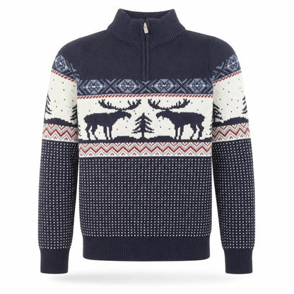 Next Men's Blue Fair Isle 1/2 Zip Cotton Blend Jumper XS