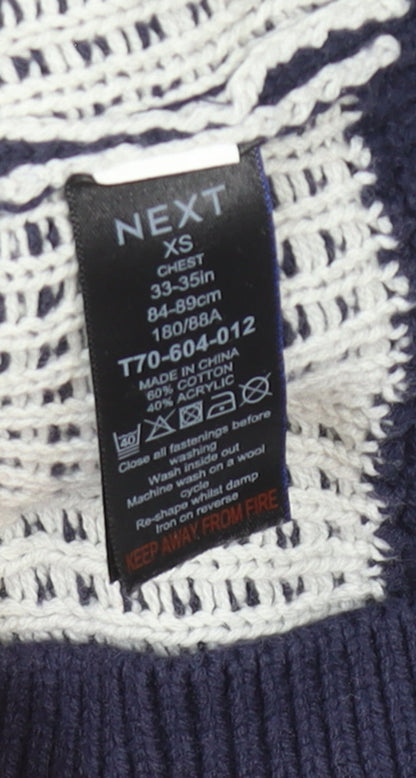 Next Men's Blue Fair Isle 1/2 Zip Cotton Blend Jumper XS