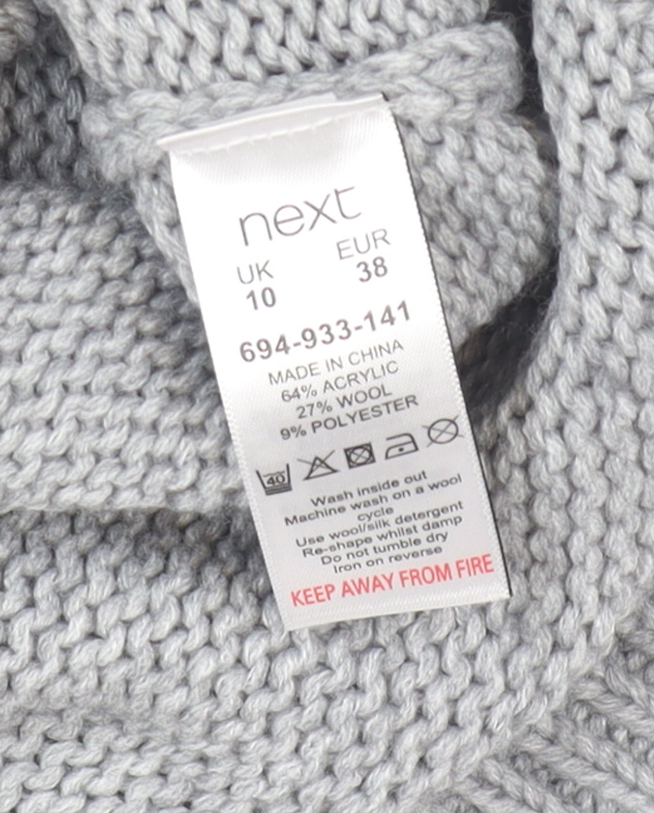 Womens UK Size 10 NEXT Grey Pullover Jumper