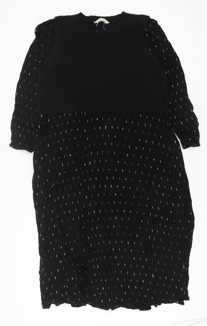 FatFace Women’s Black Metallic Jumper Dress Size 16 Long Sleeve Midi