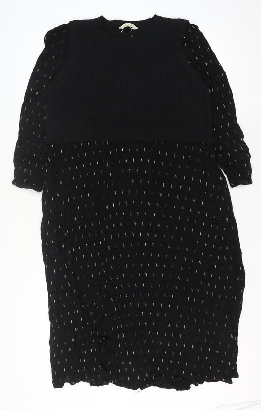 FatFace Women’s Black Metallic Jumper Dress Size 16 Long Sleeve Midi