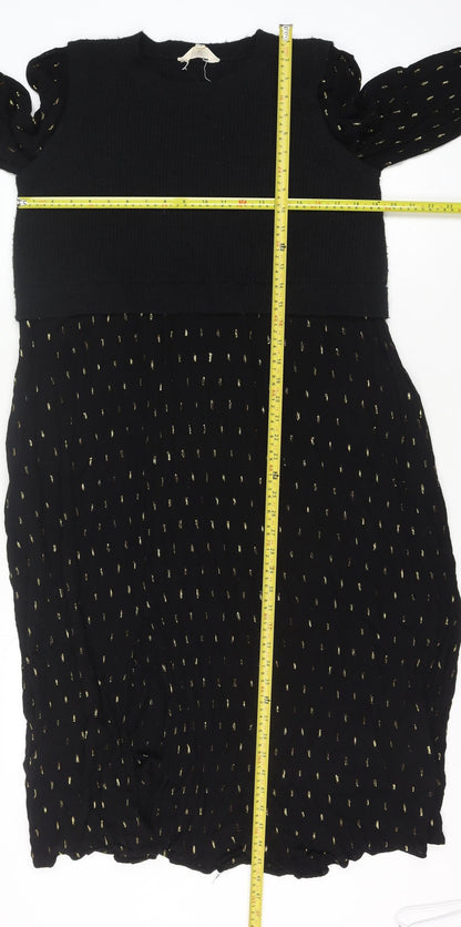 FatFace Women’s Black Metallic Jumper Dress Size 16 Long Sleeve Midi