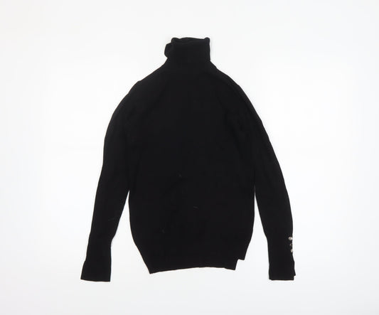 Zara Women’s Black Roll Neck Knit Jumper Size S Slim Fit Long Sleeve