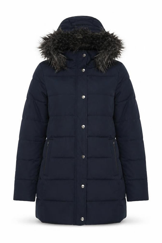 Jack Wills Women's Blue Faux Fur Hooded Puffer Coat Size 8