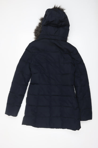 Jack Wills Women's Blue Faux Fur Hooded Puffer Coat Size 8