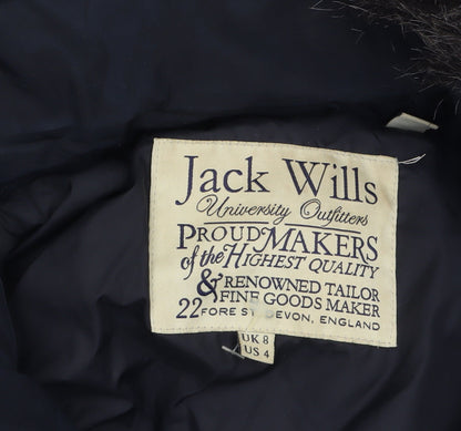 Jack Wills Women's Blue Faux Fur Hooded Puffer Coat Size 8