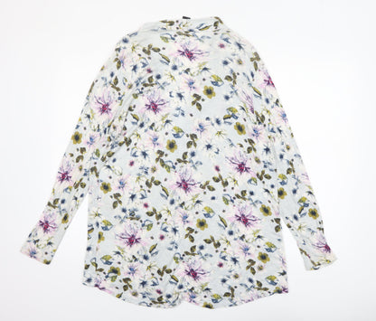H&M Women’s Multicoloured Floral Long Sleeve Viscose Tunic Top Size 16