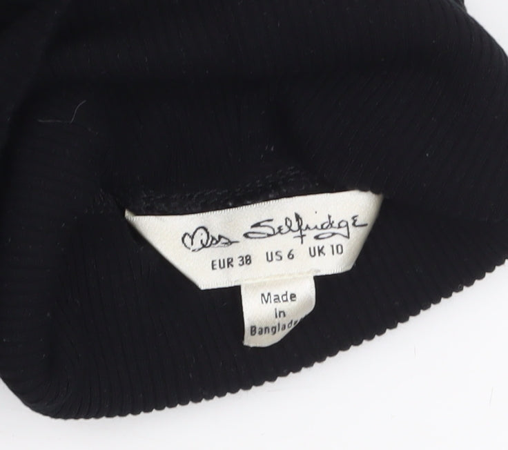 Womens UK Size 10 Miss Selfridge Black Basic T-Shirt