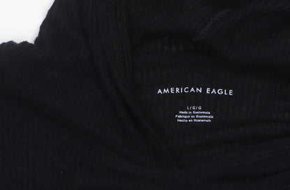 Womens UK Size L American Eagle Black Cropped T-Shirt