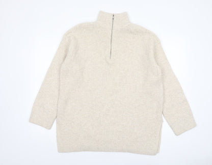 Womens UK Size M New Look Beige Full Zip Jumper