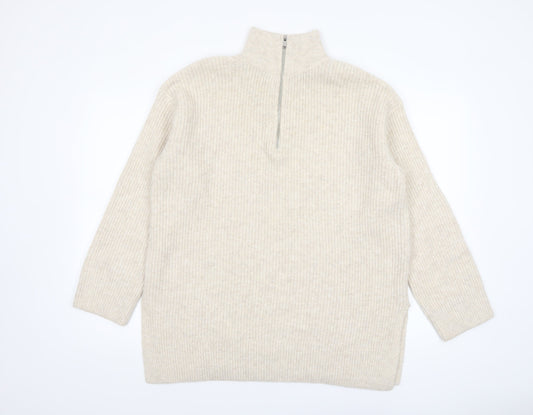 Womens UK Size M New Look Beige Full Zip Jumper
